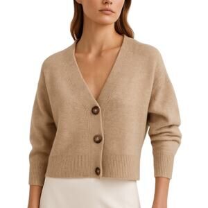 Pietro Brunelli Milano Size S Button Up Crop Cardigan Sweater Tan Wool Alpaca